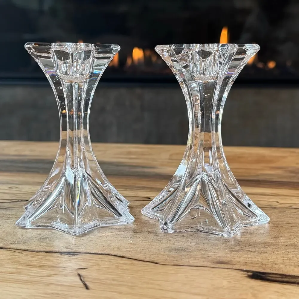Mikasa Firestar Crystal Candlestick Holders Pair Star Base 4.25” Vintage Austria